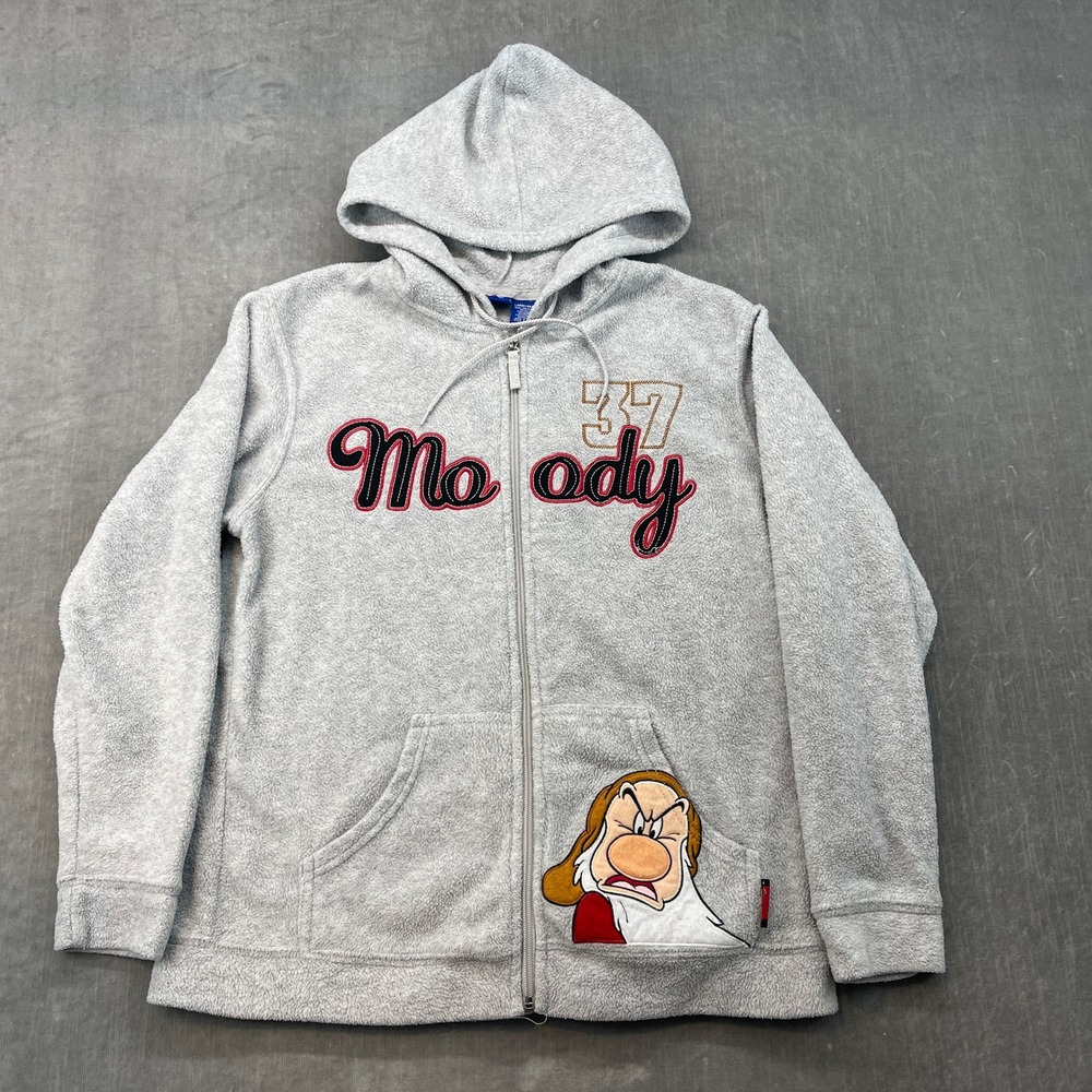 Disney Grumpy Hoodie Mens Large Gray Moody 37 Full Zip Fleece Jacket